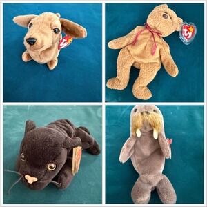 TY Beanie Baby PVC Bundle Early Era Collectibles (4) Weenie, Curly, Velvet,Jolly